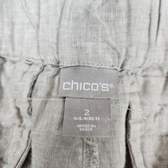 Chico's Khaki Linen High Rise Casual Wide Leg Pants Size 12 Women's T45 - Picture 7 of 9